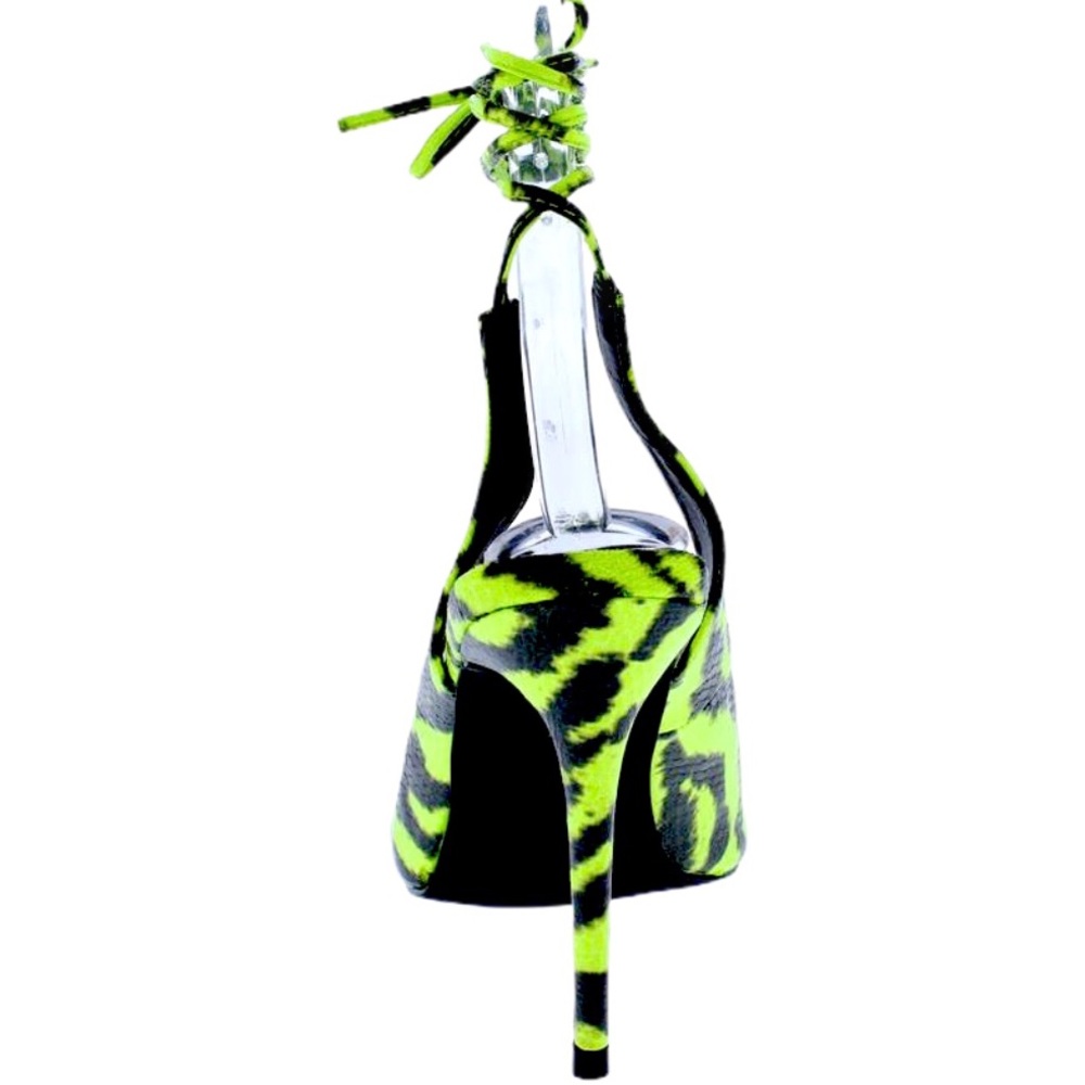 Animal Print Vegan Leather Neon Lime Green Pumps - Picture 7 of 7
